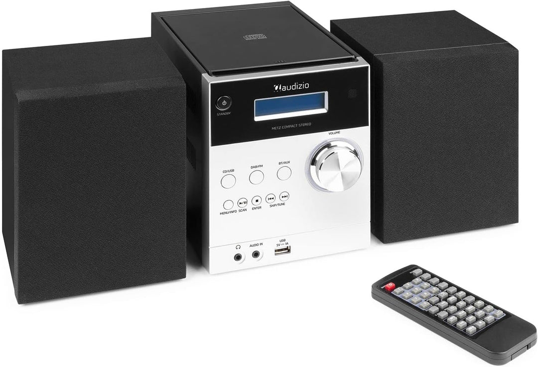 Audizio Metz DAB Radio mit CD, Bluetooth, MP3 Player, Fernbedienung, UKW, Aux Eingang, Radio Wecker,