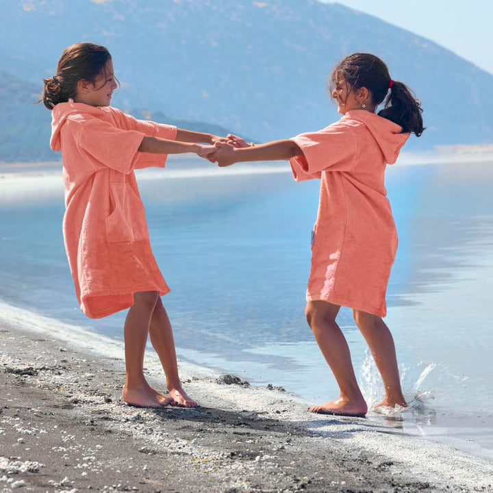 Frottee Badeponcho Kinder Jungen - Mädchen Surf Poncho 100% Baumwolle Strandponcho Handtuch mit Kapu