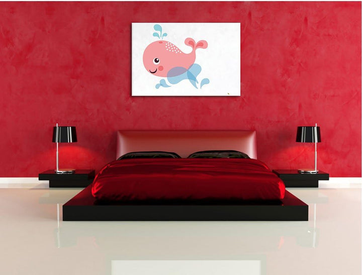 Niedlicher Wal weiss, Format: 100x70 auf Leinwand, XXL riesige Bilder fertig gerahmt mit Keilrahmen,
