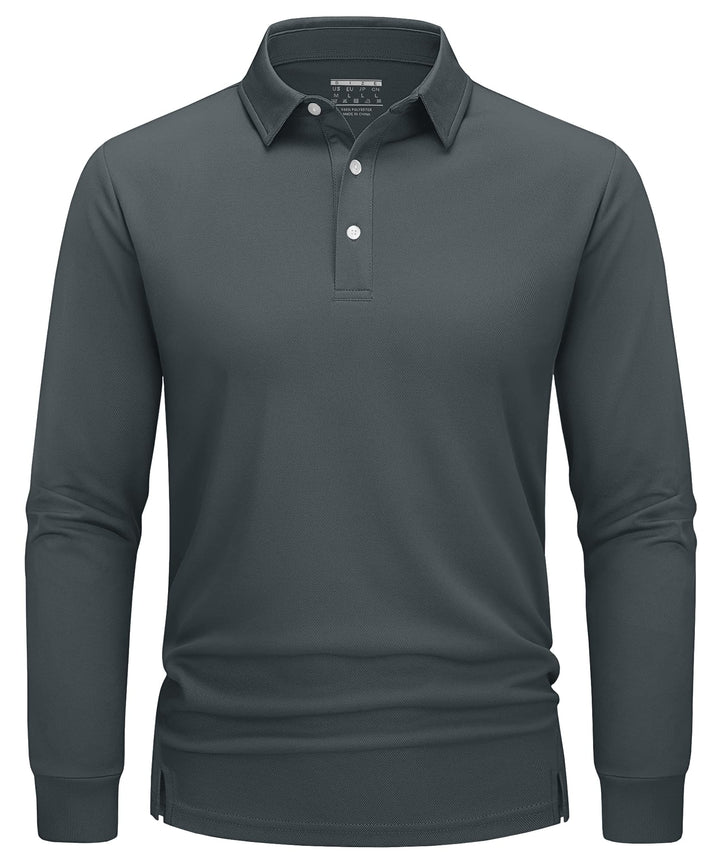 TACVASEN Herren Poloshirt Langarm Golf Polo Schnelltrocknend Funktionsshirts Leicht T-Shirts mit 3-K