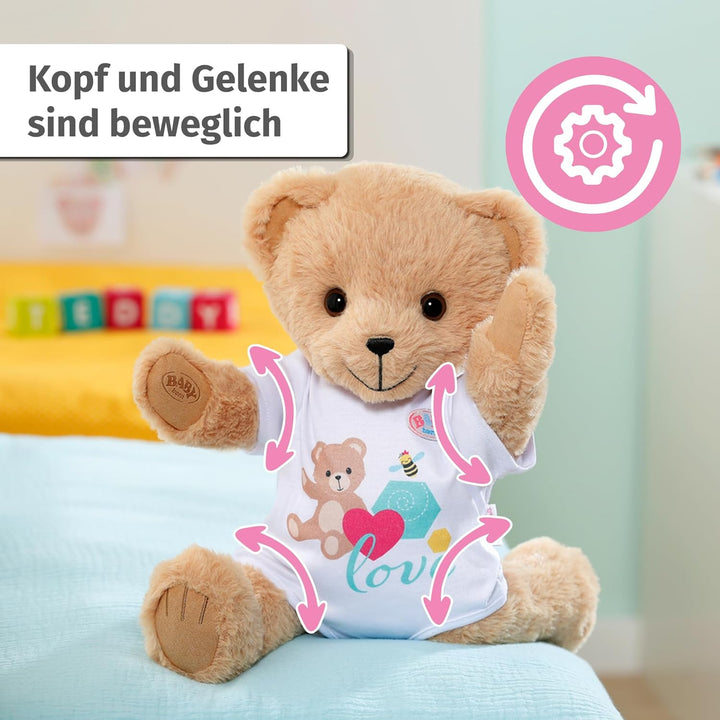 BABY born Singender Teddy, Plüschbär mit Soundfunktion, weissem Strampler und beweglichen Armen und