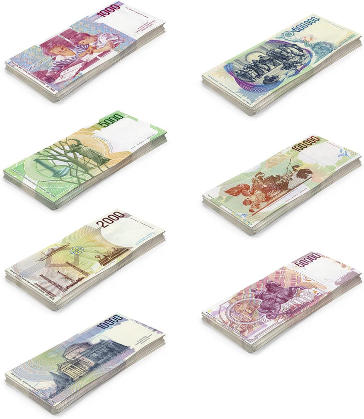 Scratch Cash Bundle ₤ Lire Geld zum Spielen - 7 Schläger 25 x ₤ 1.000, 2.000, 5.000, 10.000, 50.000,