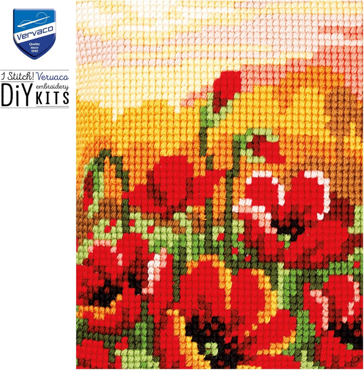 Vervaco PN-0157583 Mohnblumen Kreuzsichkissen vorbedruckt, Baumwolle, mehrfarbig, 40 x 40 cm