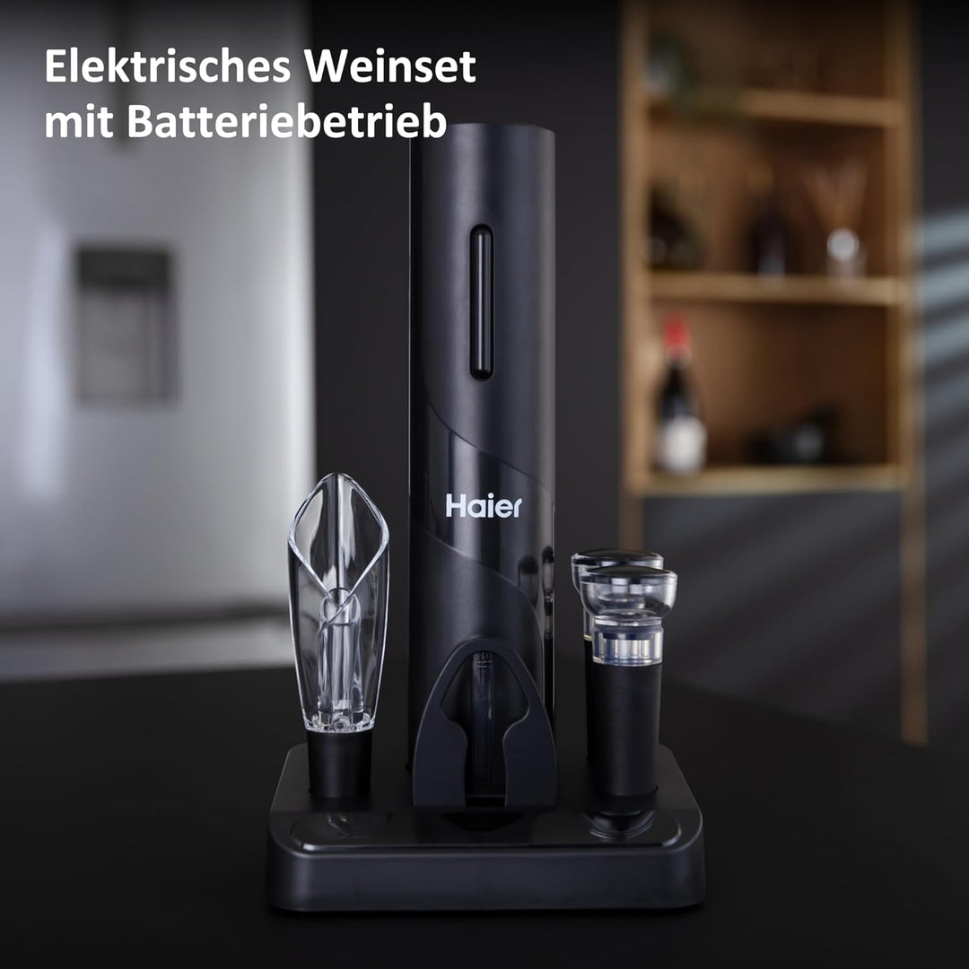 Haier - Elektrisches Weinset/Premium Weinöffner-Set inkl. Dekantieraufsatz und Tropfschutz in Tulpen