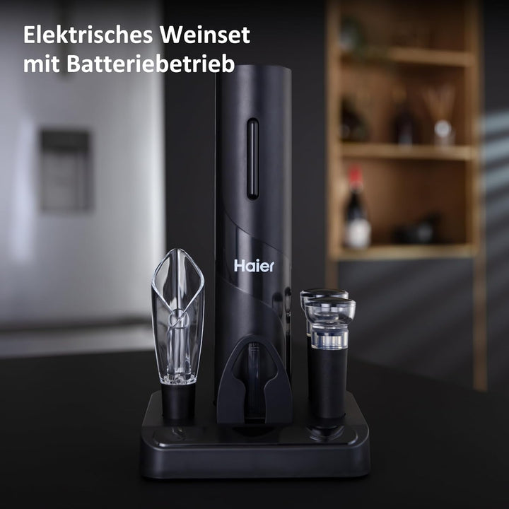Haier - Elektrisches Weinset/Premium Weinöffner-Set inkl. Dekantieraufsatz und Tropfschutz in Tulpen
