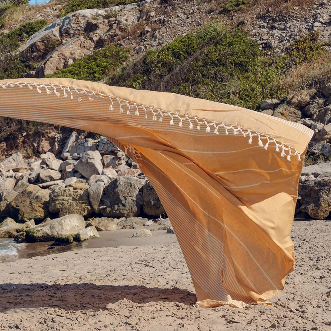 MOMOMUS Fouta XXL, Sandfrei, mit Fransen - Grosses Strandtuch XXL, aus Baumwolle, Sandabweisend - Id