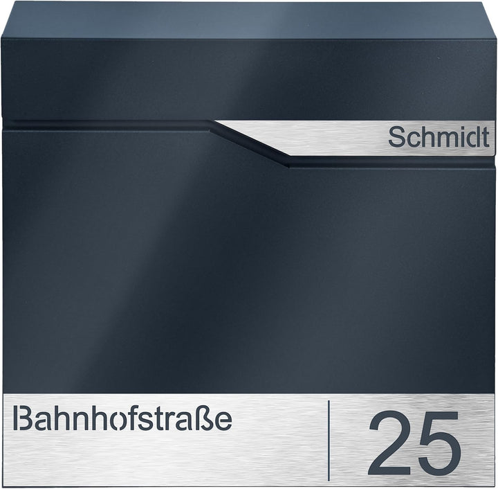 MTEC Briefkasten mit Edelstahl Namensschild - Robuster Wandbriefkasten Anthrazit RAL7016 - Wetterfes