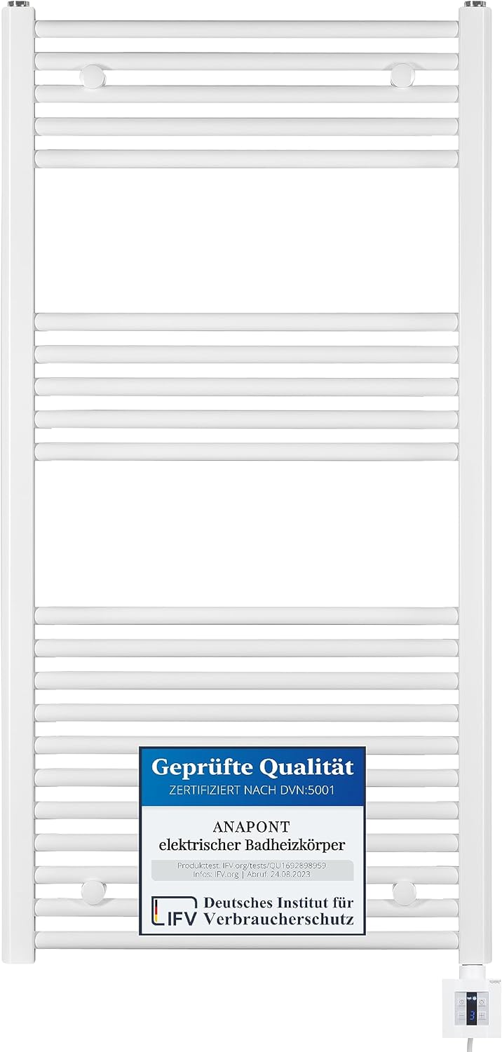 anapont elektrischer Badheizkörper 1175x500 - weiss gerade - Timer-Funktion - Handtuchheizkörper - B