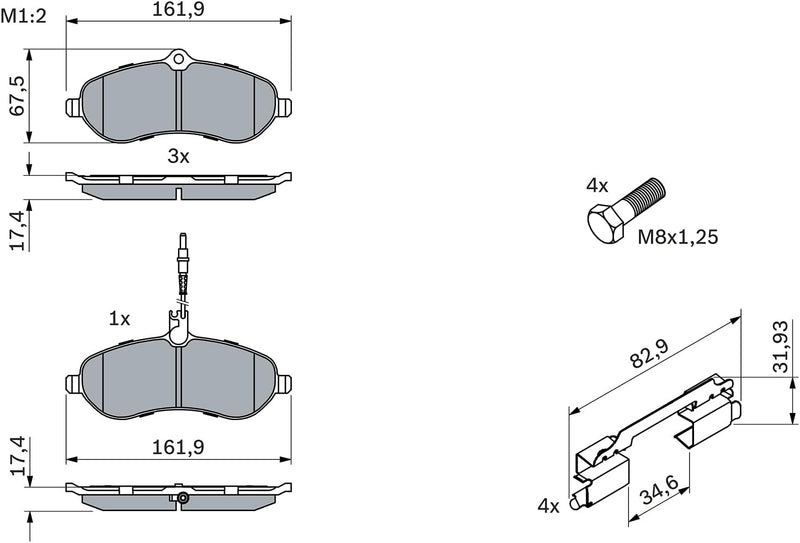 Bosch BP1074 Bremsbeläge - Vorderachse - ECE-R90 Zertifizierung - vier Bremsbeläge pro Set