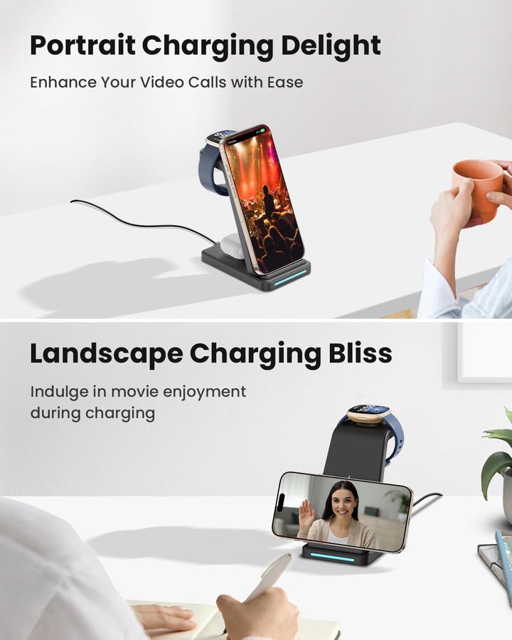 GEEKERA 3 in 1 Induktive Ladestation für Google, Induktiveladegerät für Google Pixel Watch 3/2/Fitbi