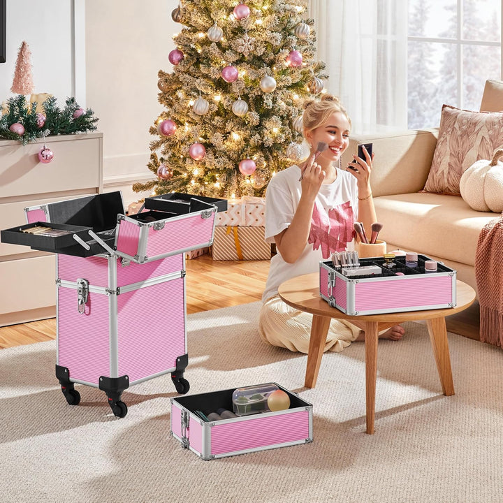 Yaheetech Friseurkoffer Trolley Alu Kosmetikkoffer 4 in 1 Schminkkoffer mit 4 Rollen Make-up Friseur