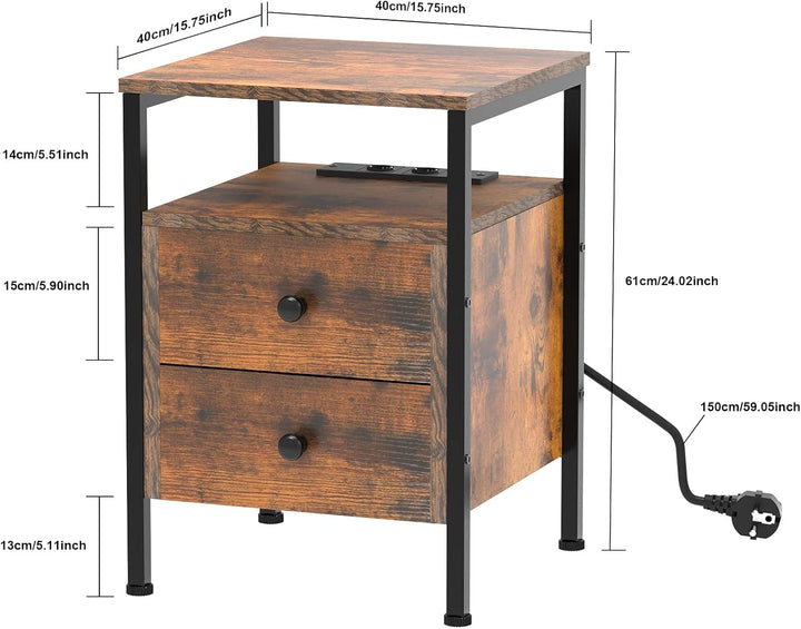 PIPIPOXER Nachttisch mit Steckdose, Nachttisch mit USB Anschlüssen und Steckdosen, Flip Top Beistell