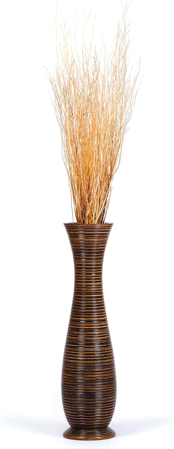 Leewadee Grosse Bodenvase für Dekozweige hohe Standvase Design Holzvase, Holz, 70 cm, Braun 70 cm Br