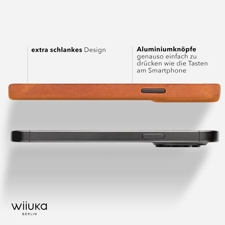 WIIUKA Hülle für iPhone 14 Pro Max, Leder aus Deutschland, Lederhülle extra Dünn, Premium Handyhülle