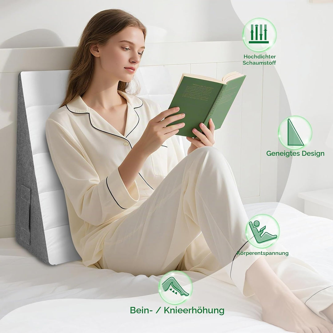 HOMCA Keilkissen Bett und Sofa, Lesekissen mit Rückenstütze, Abnehmbar | Ergonomisches Multiposition