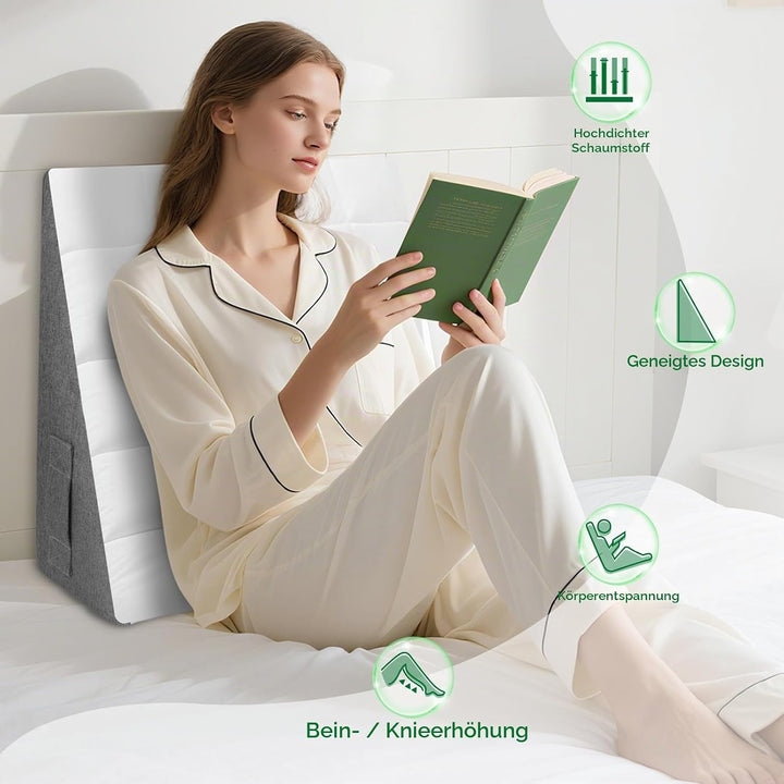 HOMCA Keilkissen Bett und Sofa, Lesekissen mit Rückenstütze, Abnehmbar | Ergonomisches Multiposition