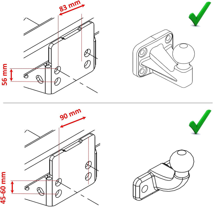 XIMPLIO Adapter Verlängerung Hakenverlängerung für Flanschkugel Anhängerkupplung AHK mit ABE (125 mm