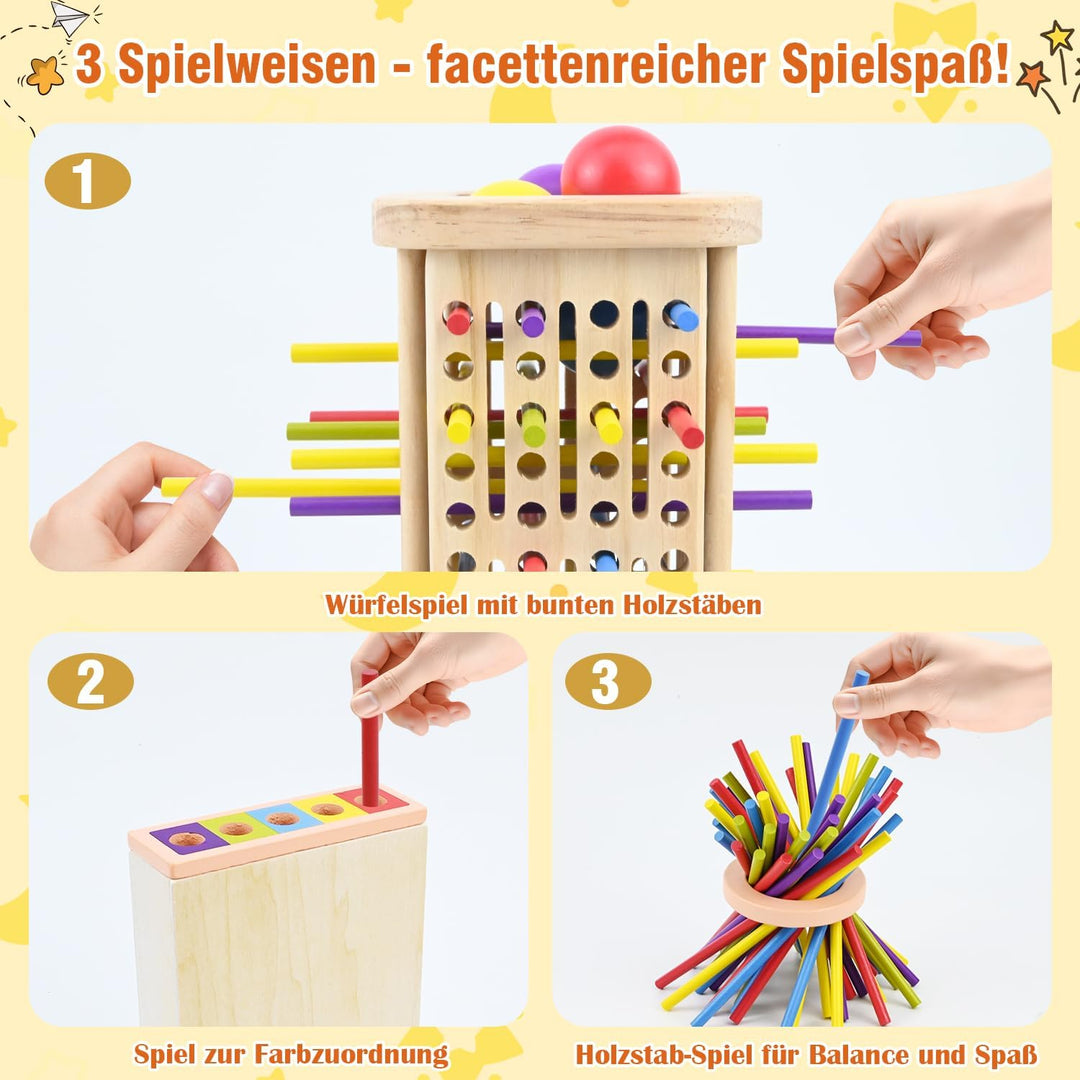 Montessori Spielzeug ab 3 Jahre, 3-in-1 Spiel Brettspiel aus Holz ab 3 4 5 6 Jahre, 40 Stück Bunte H