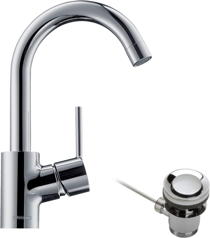 hansgrohe Talis S - Waschtischarmatur mit Zugstangen-Ablauf, 360° schwenkbar, Wasserhahn Bad mit Aus