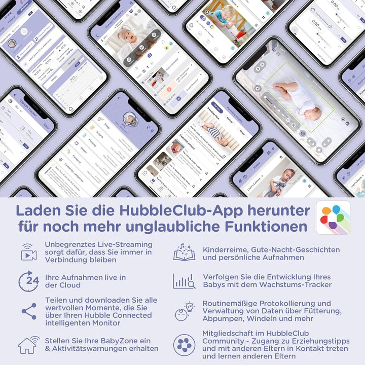 Hubble Connected Nursery Pal Glow, Babyphone mit Kamera, 7-Farben-Nachtlicht, Raumtemperatursensor,