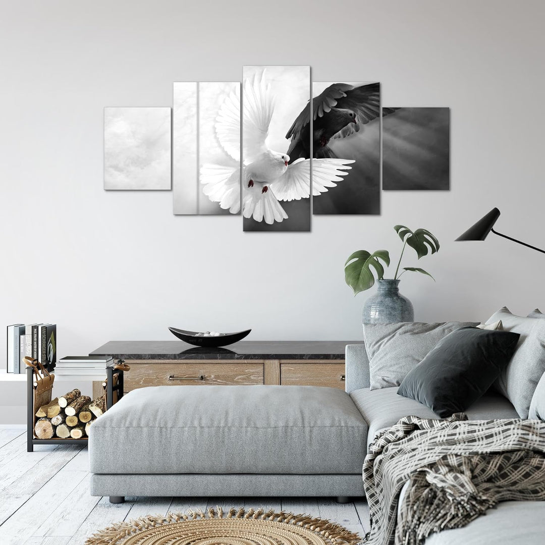 Runa Art Wandbilder Tauben 5 Teilig Bild auf Vlies Leinwand Deko Wohnzimmer Schlafzimmer Vögel Schwa