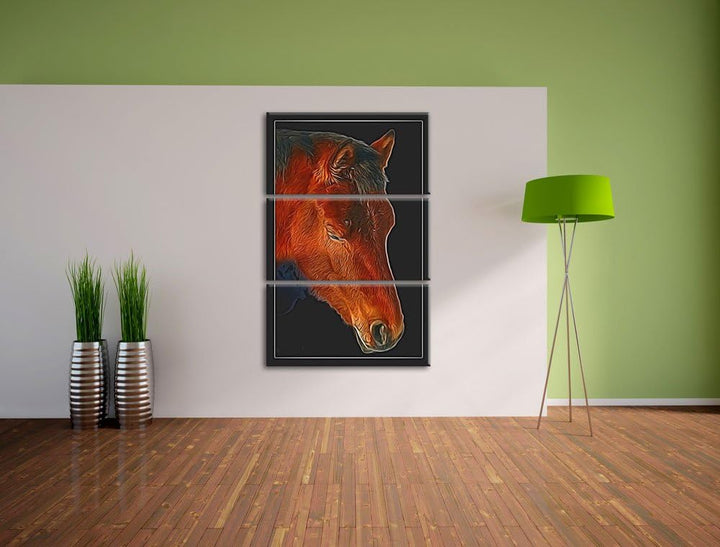 Dark maiestätisches Pferd NewArt 3-Teiler Leinwandbild 120x80 Bild auf Leinwand, XXL riesige Bilder