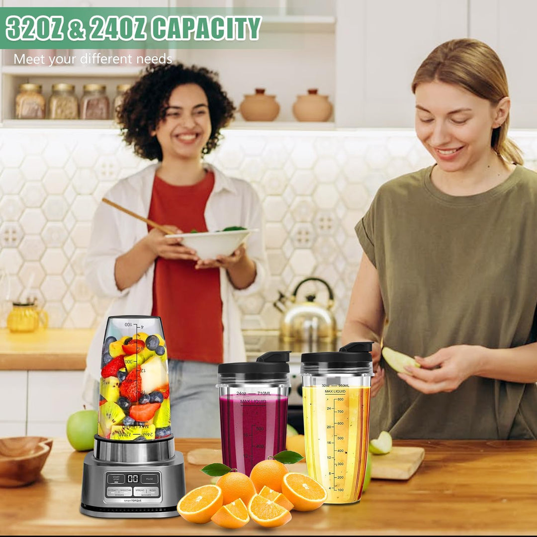 Blender Becher & 7 Flossen Zerkleinerungsklinge für Ninja Mixer, 24oz & 32oz Cups mit 2 Abdeckung,Bü