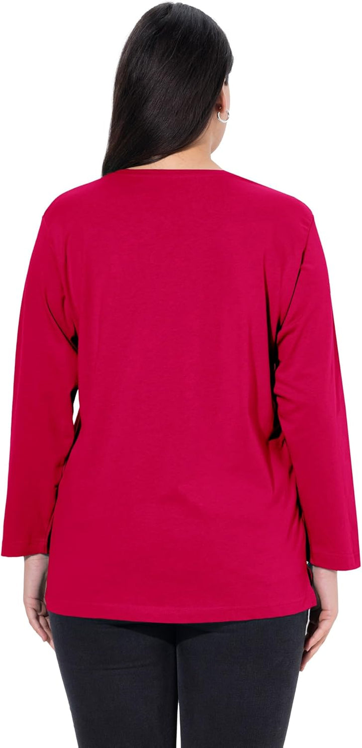 Ulla Popken Damen Basic-v-Shirt, Langarm Langarmshirt 54-56 Rot, 54-56 Rot