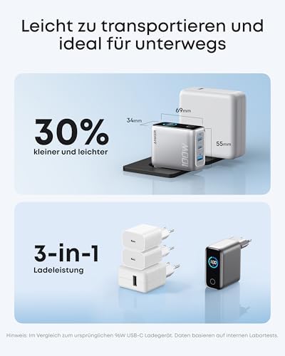 Anker 240W USB C Kabel [2 Stück 1,8m]+Anker 100W USB C Ladegerät 3-Port