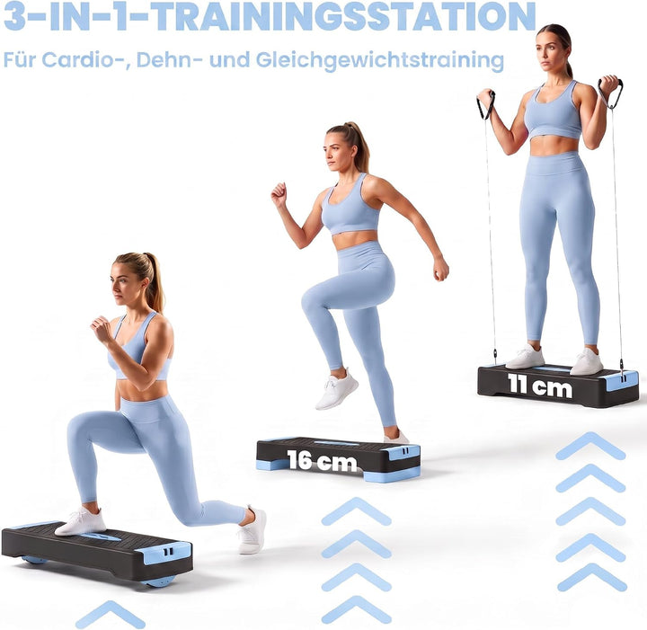SPORTNOW Steppbrett Höhenverstellbar Fitness, 2 Stufen (11/16 cm), Blau | Aerobic Stepper, 2 Widerst