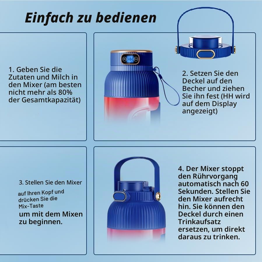 Fruchtsaftmaschine, Ice Cream-Maschine mit 1,2-Liter-Mischbehälter, eingebauter Batterie-Mixer mit 1