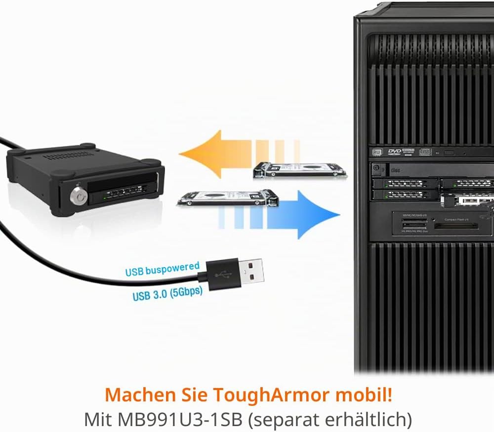 ICY DOCK ToughArmor MB604SPO-B - Wechselrahmen für 2X 2,5 Zoll SATA/SAS SSD/HDD und 1x SATA (Ultra)