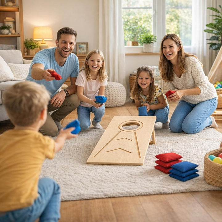 Cornhole Wurfspiel für Outdoor & Indoor – Party- & Strandspiel, Bean Bag Toss/Sackloch Spiel inkl. W