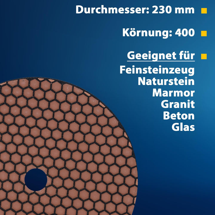 EDW Profi Diamant-Schleifpad für Trockenschliff, D = 230 mm, Körnung 400, Klettaufnahme, für Naturst