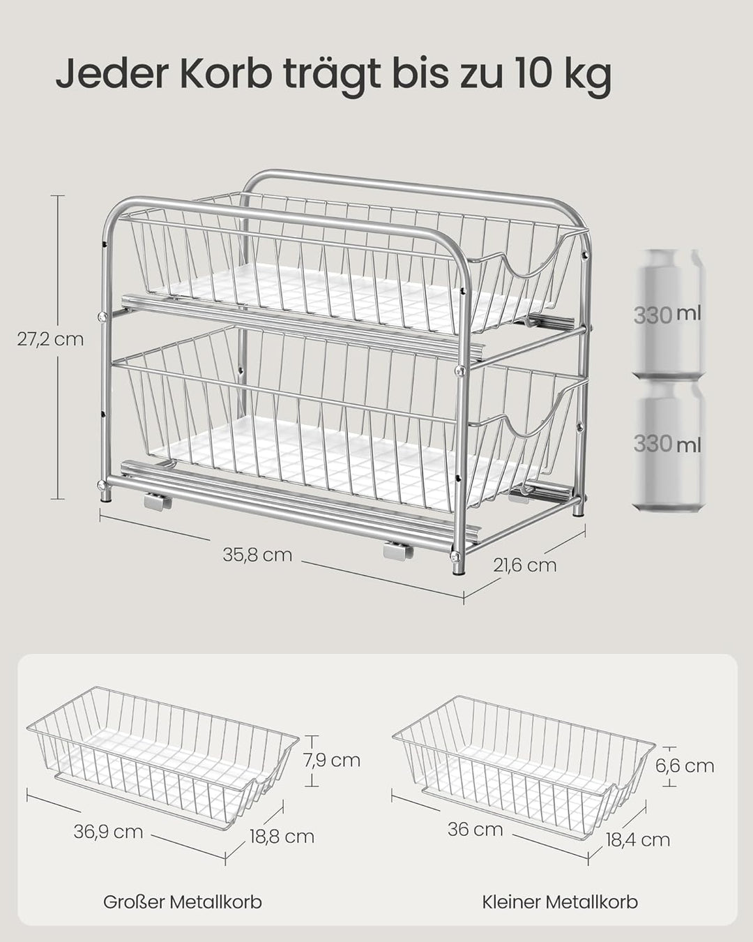 SONGMICS Küchenschrank Organizer, 2er Set, Küchenregal, Ordnungssystem, 2 Ebenen, stapelbar, erweite