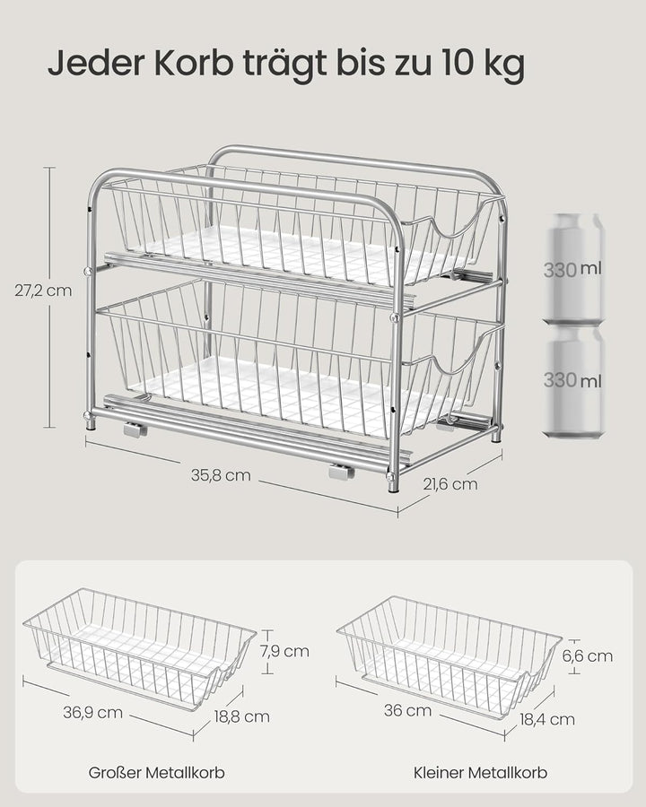 SONGMICS Küchenschrank Organizer, 2er Set, Küchenregal, Ordnungssystem, 2 Ebenen, stapelbar, erweite