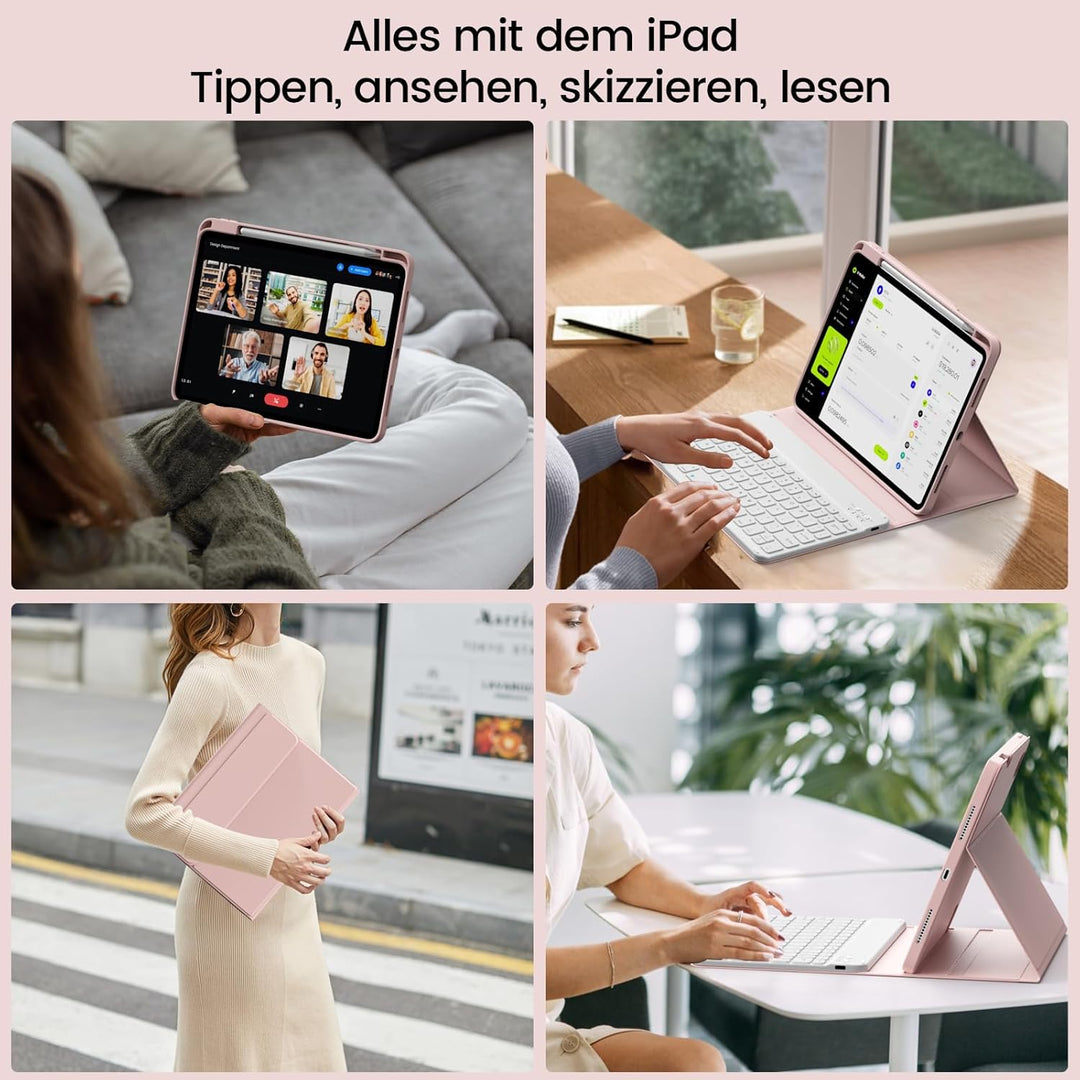 Hülle mit Tastatur für iPad A16 11 Generation 2025/10 Generation 2022(11/10.9 Zoll), Soft TPU Rücksc
