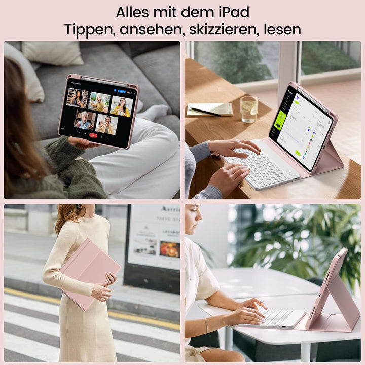 Hülle mit Tastatur für iPad A16 11 Generation 2025/10 Generation 2022(11/10.9 Zoll), Soft TPU Rücksc