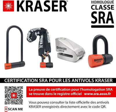 KRASER KR50+120L Motorradkette Diebstahlsicherung + Vorhängeschloss SRA Homologierte Anti-Diebstahl-