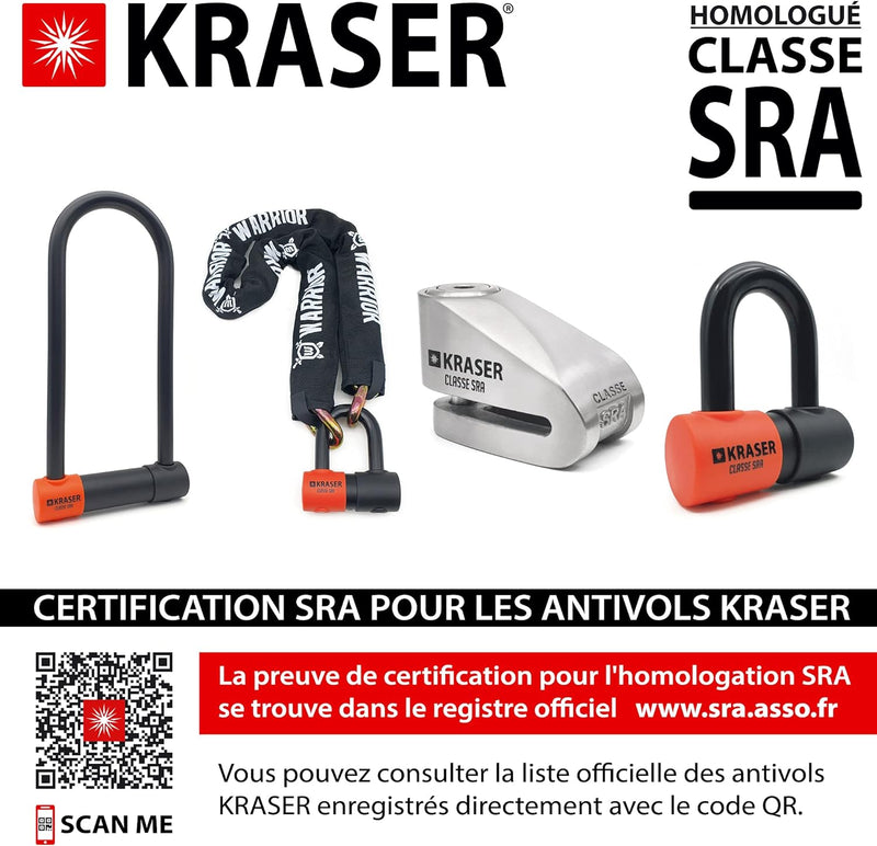 KRASER KR50+120L Motorradkette Diebstahlsicherung + Vorhängeschloss SRA Homologierte Anti-Diebstahl-