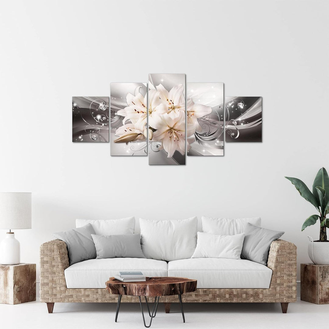 Runa Art Bild Wohnzimmer Schlafzimmer Blumen Lilien 5 Teilig Abstrakt Grau Beige Wandbilder auf Vlie