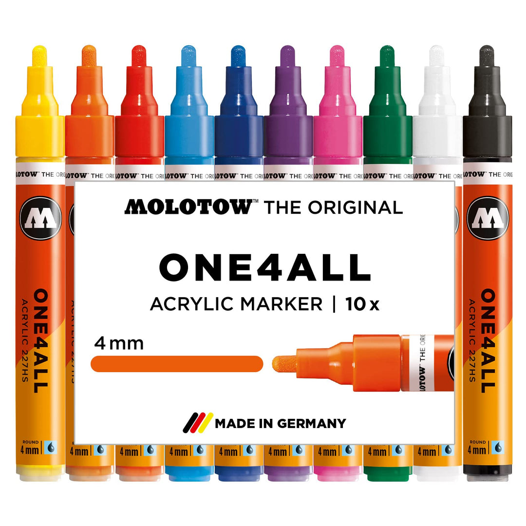 Molotow One4All 227HS Acryl Marker Basic-Set 1 (4,0 mm Strichstärke, hochdeckend und permanent, UV-b