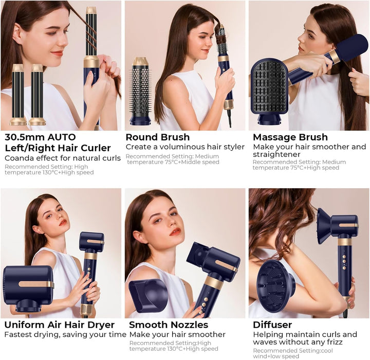 Airstyler 7 in 1,1400w Föhn mit Diffusor Haartrockner mit 3 Temperatur, Multi Hairstyler Set, 30mm A