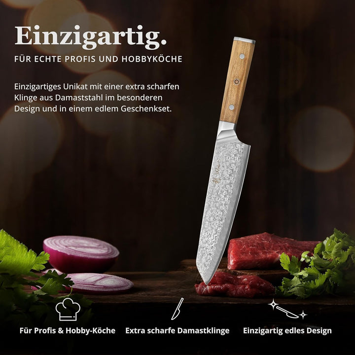 Wakoli Oribu Chefmesser Kiritsuke 20 cm extrem scharfe Klinge aus 67 Lagen I Damast Küchenmesser und