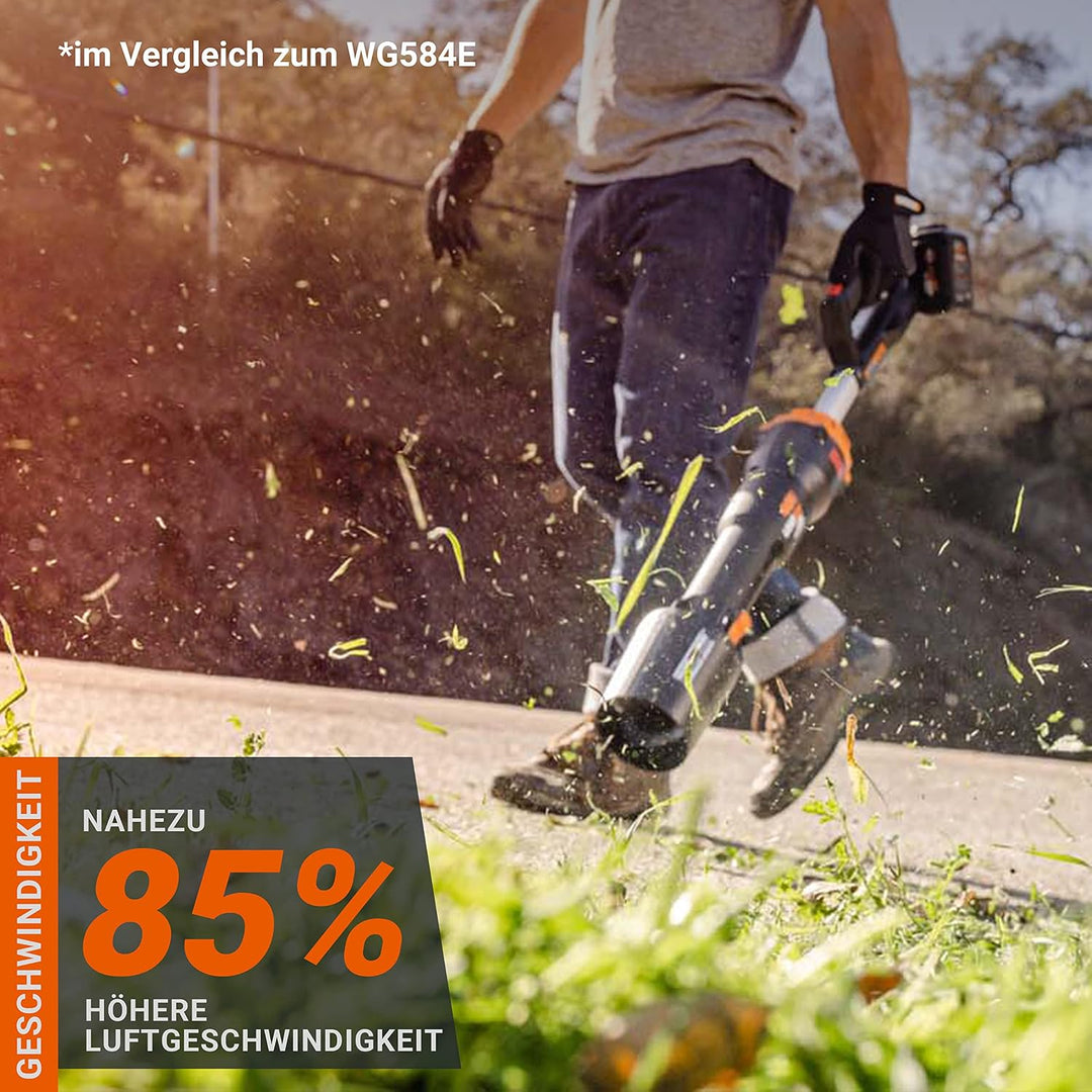 WORX Nitro 40V Akku-Laubbläser WG585E - bürstenloser Motor - 3 Geschwindigkeiten &amp; Turbomodus - 266k