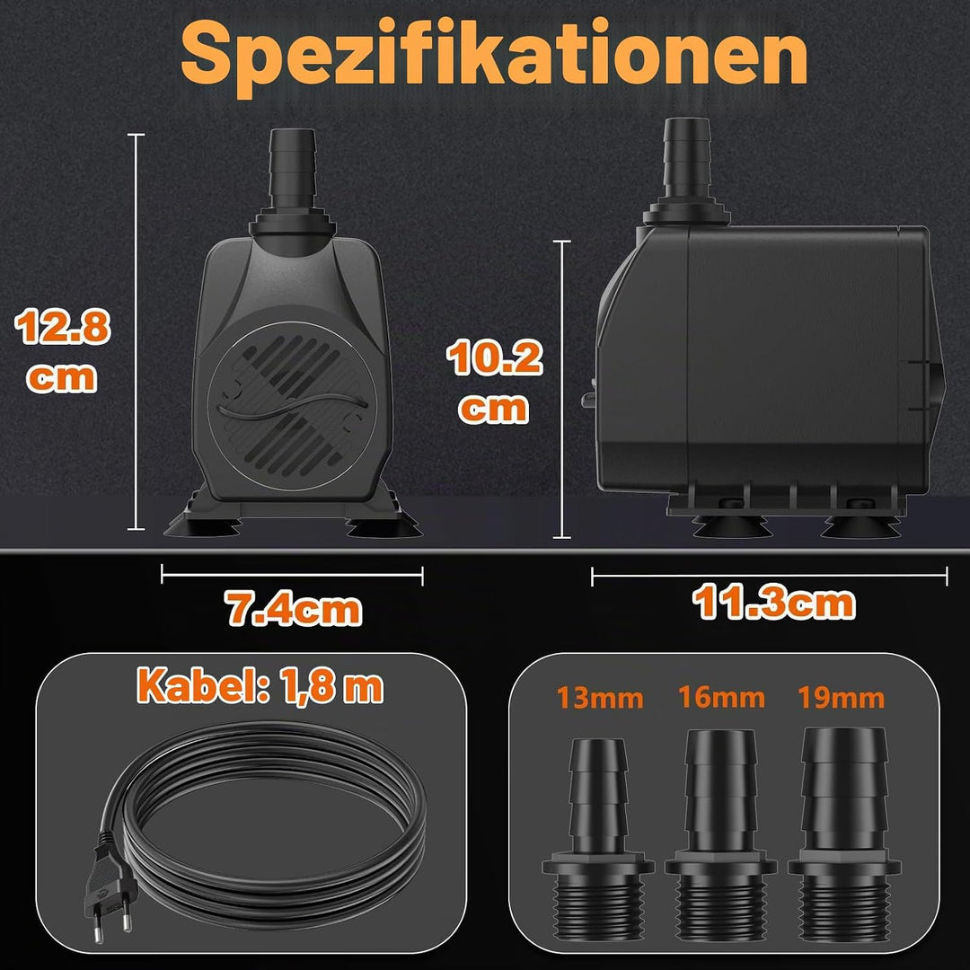 Knifel Springbrunnenpumpe 45W 2500L/H Automatische Abschaltung bei Niedrigwasser Schutz vor überhitz