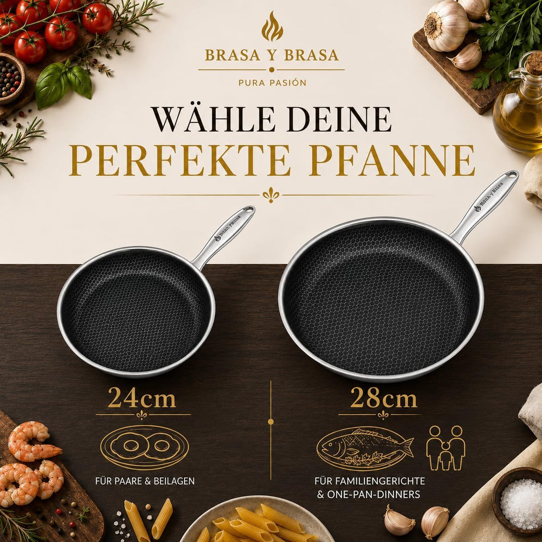 Wabenpfanne 24 cm - Für alle Herdarten inkl. Induktion - Bratpfanne 24 cm zum Kochen &amp; Braten - Anti