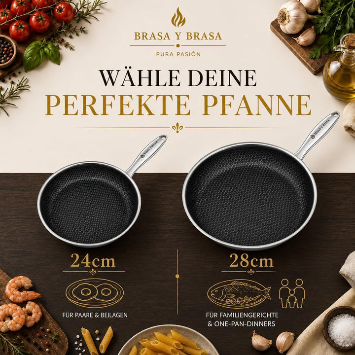 Wabenpfanne 24 cm - Für alle Herdarten inkl. Induktion - Bratpfanne 24 cm zum Kochen &amp; Braten - Anti