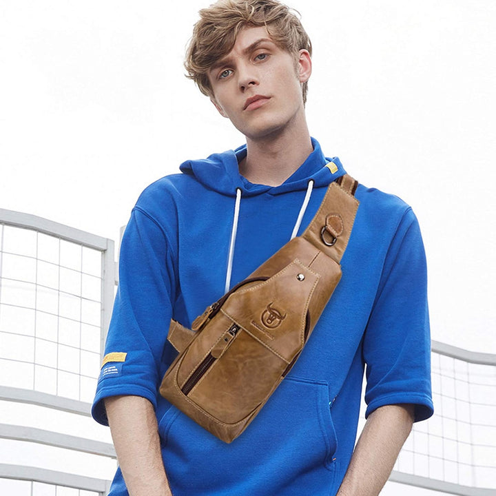 FANDARE Sling Bag Leder Brusttasche Schultertasche Wasserresistent Tragetasche Herren Umhängetasche