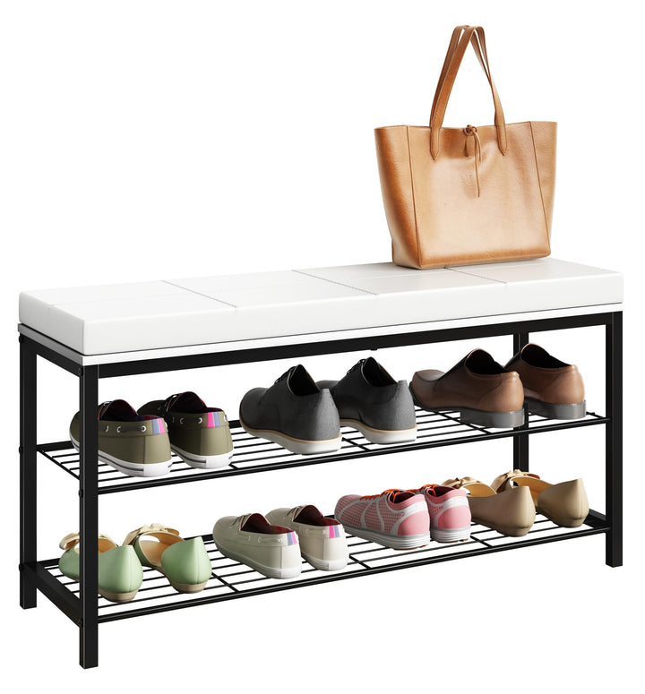 VCM Schuhregal | Masse ca. H. 48 x B. 90 x T. 30 cm | Sitzbank im Industrie Style Design | Schuhbank